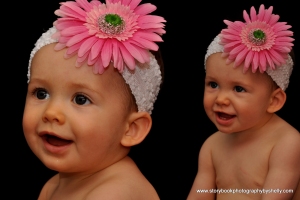 Pink flower clip with white headband 